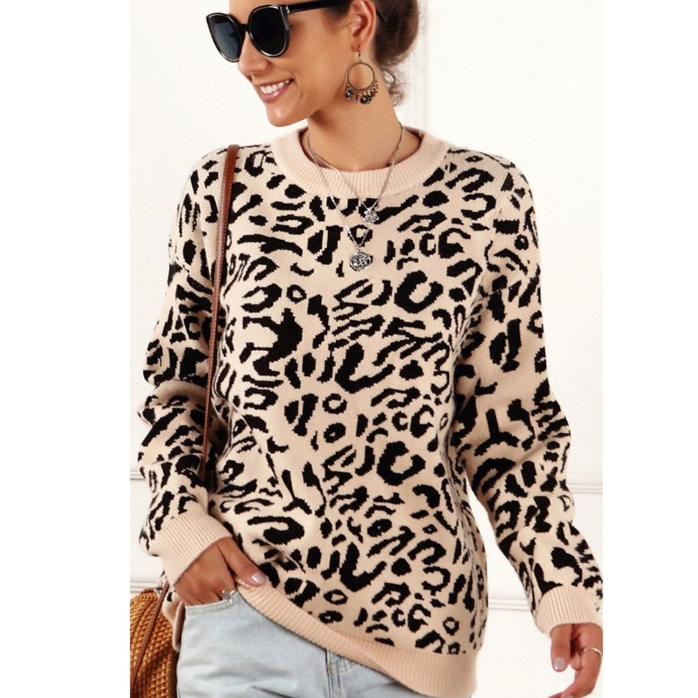 ESLEY Leopard Animal Print Warm Soft Cozy Sweater